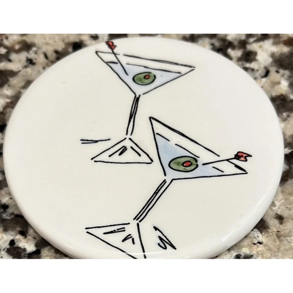 Set Of 4 Studio Nova Coasters Cocktail Time Ceramic Margarita Martini Cork Back